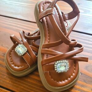 NWOT Brown Kids Sandals with Gemstone Accent - Toddler 10.5